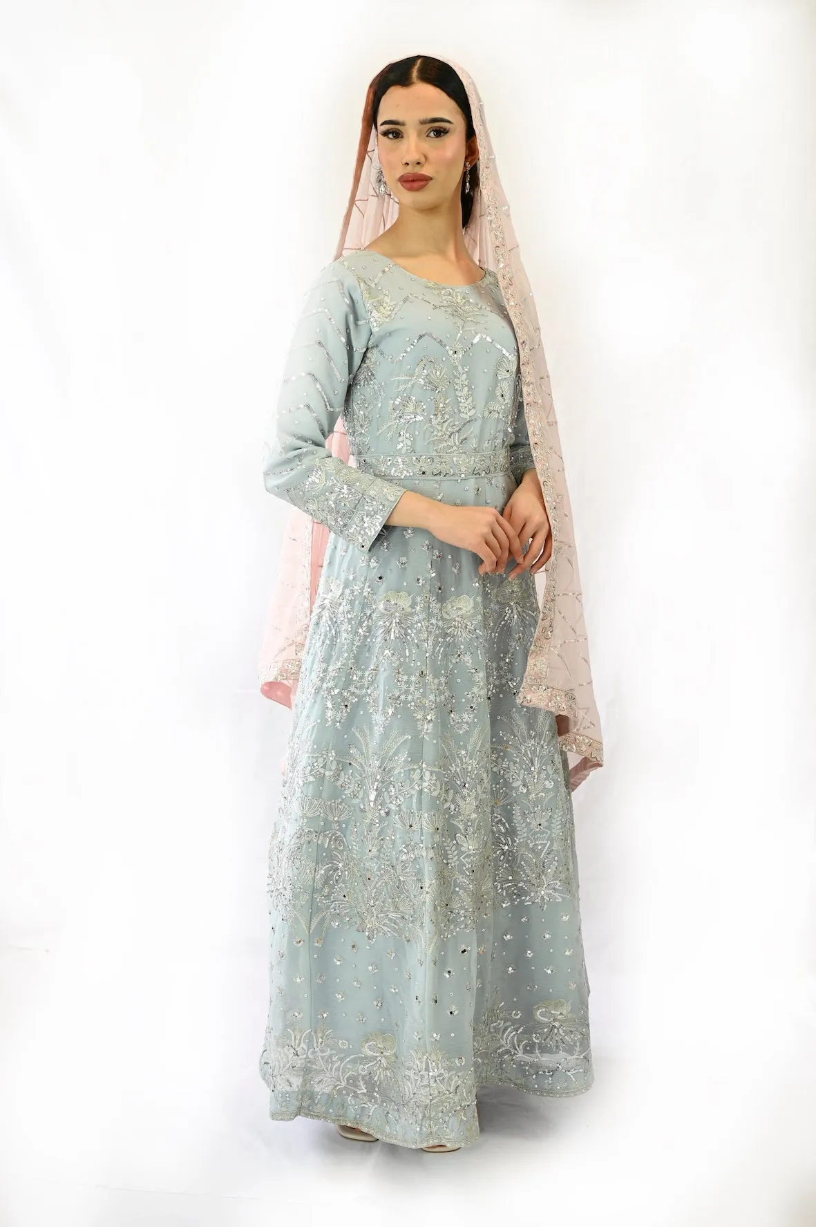 Baby Blue | Chiffon | Anarkali long Maxi dress