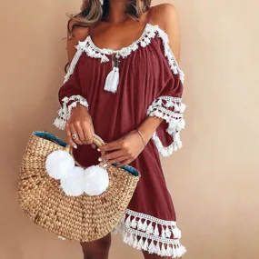 Backless Spaghetti Strap Mini Beach Dress