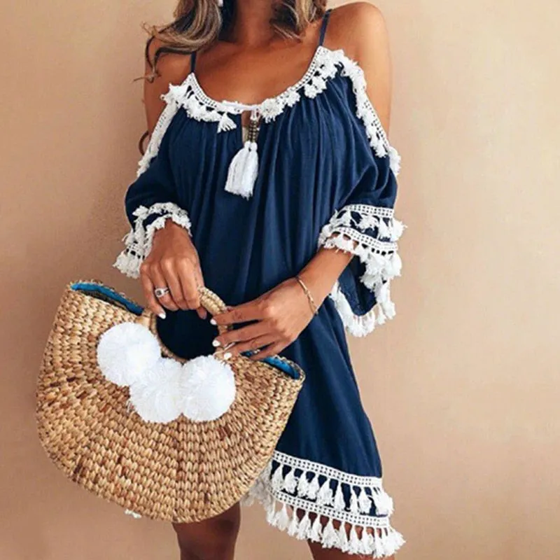 Backless Spaghetti Strap Mini Beach Dress