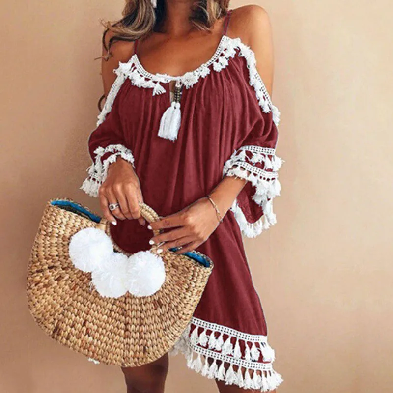 Backless Spaghetti Strap Mini Beach Dress