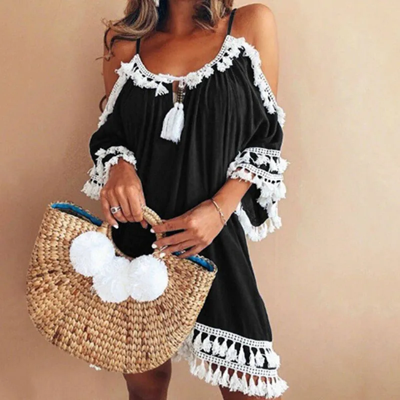 Backless Spaghetti Strap Mini Beach Dress