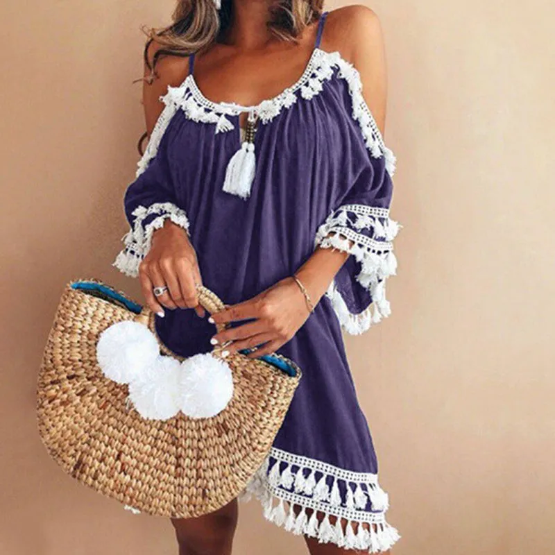 Backless Spaghetti Strap Mini Beach Dress