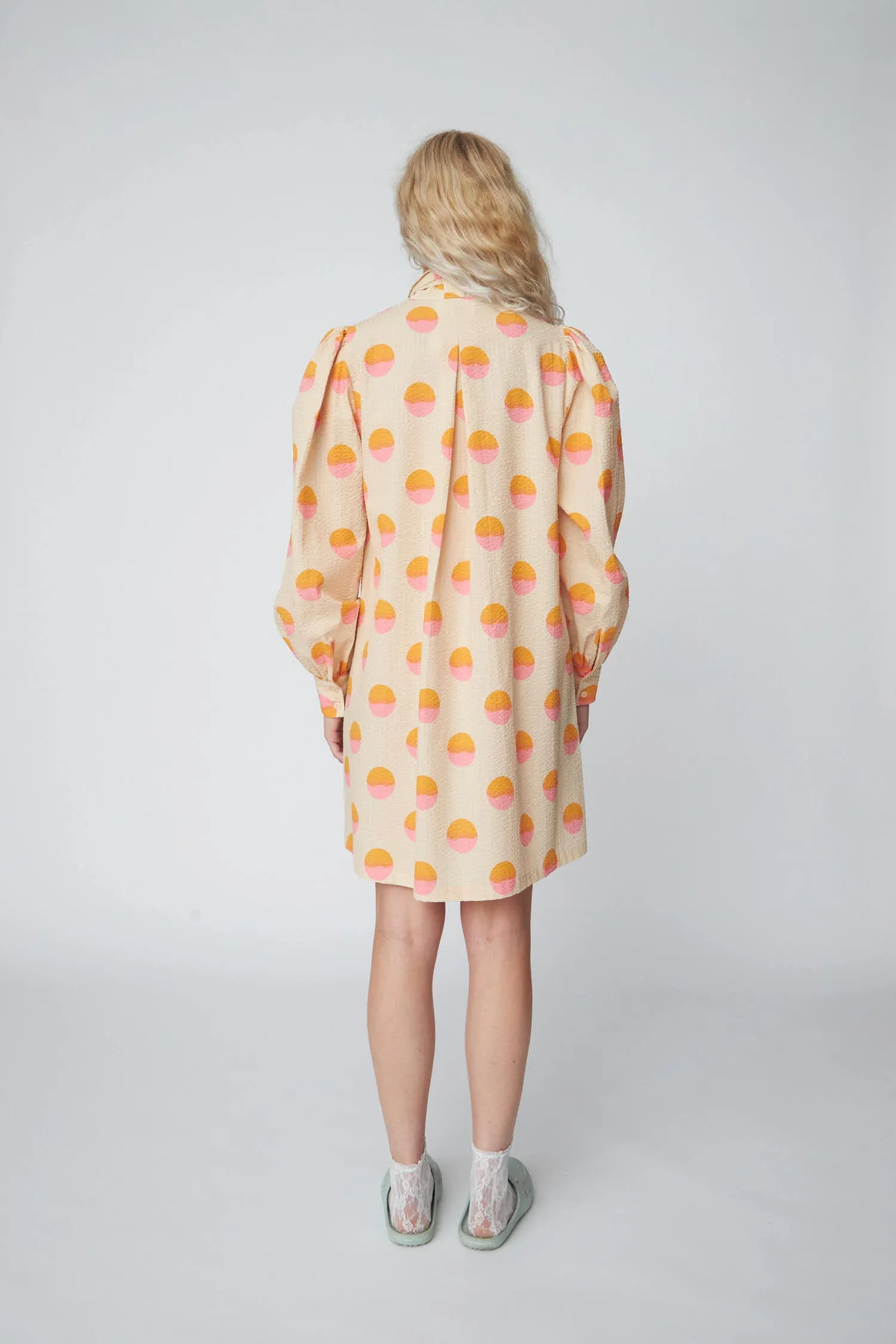 Big Dot Dress with Bow Tie - Creme/Red Dots