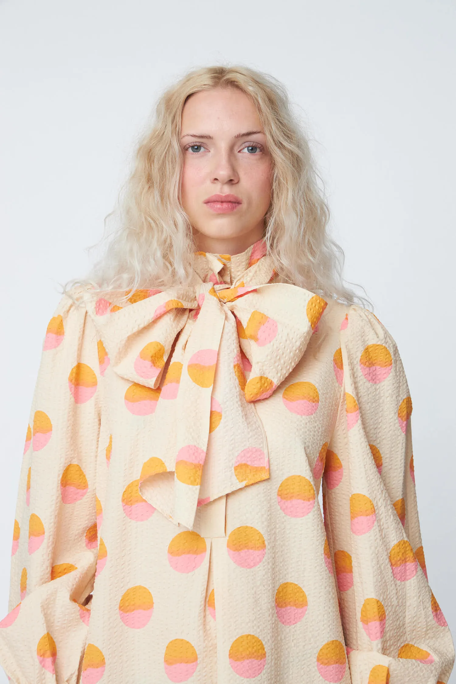 Big Dot Dress with Bow Tie - Creme/Red Dots