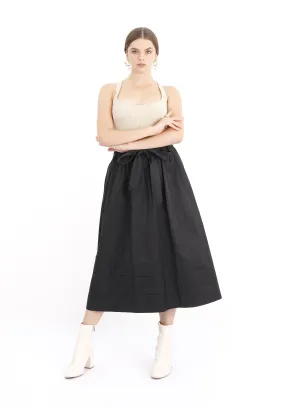 Black Paper Bag Belted Flare Skirt - G-Line