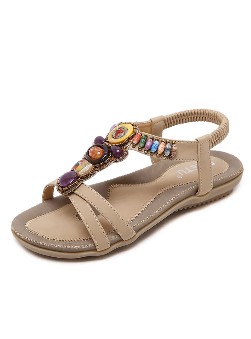 Bohemian Sandals Gemstone Beaded Slippers Beach