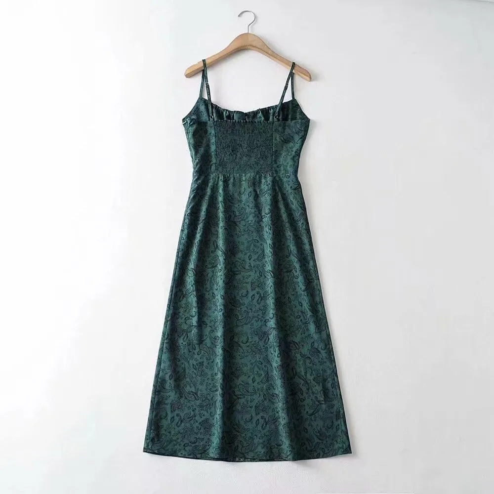 Boho Maxi Dress, Strappy Sundress, Missy Daisy in Green