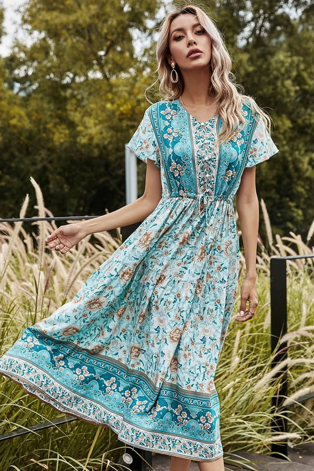 Boho Maxi Dress, Sundress, Orange Cantaloupe