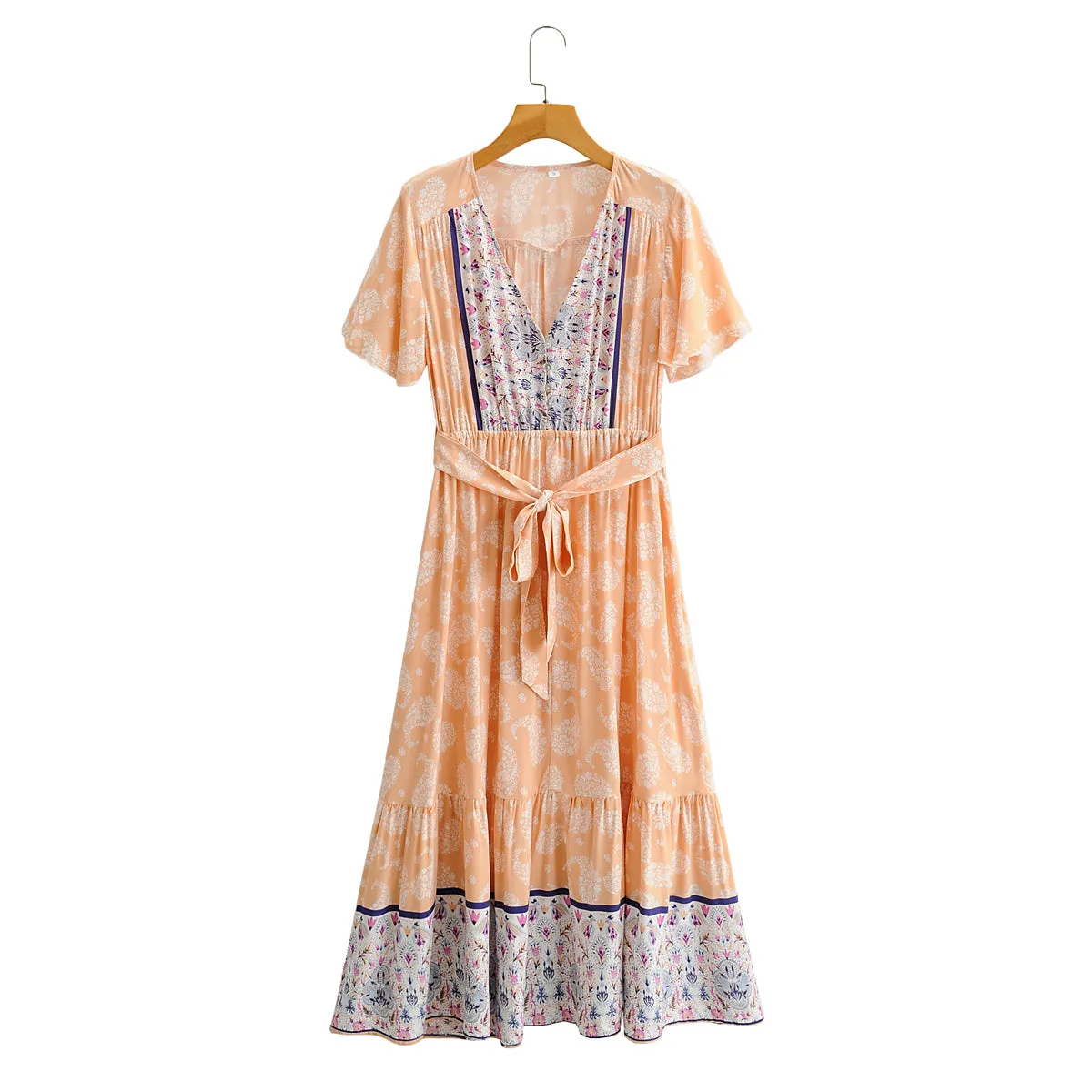 Boho Maxi Dress, Sundress, Orange Cantaloupe