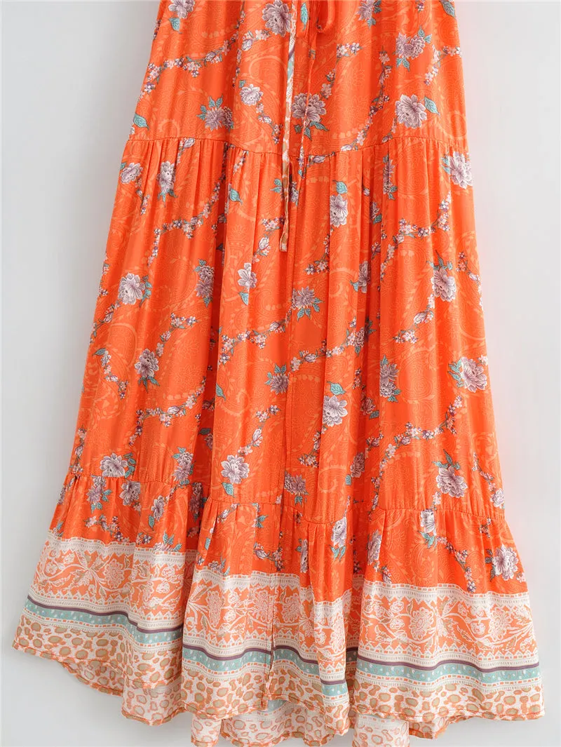 Boho Midi Dress, Sundress, Orange Sundaze