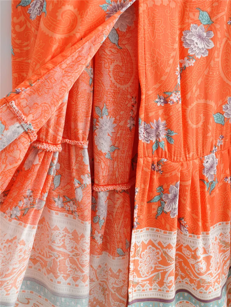 Boho Midi Dress, Sundress, Orange Sundaze