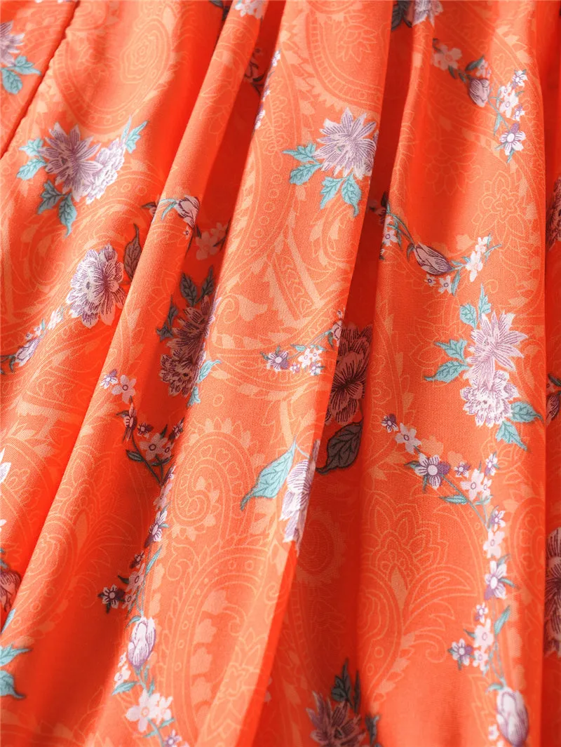 Boho Midi Dress, Sundress, Orange Sundaze