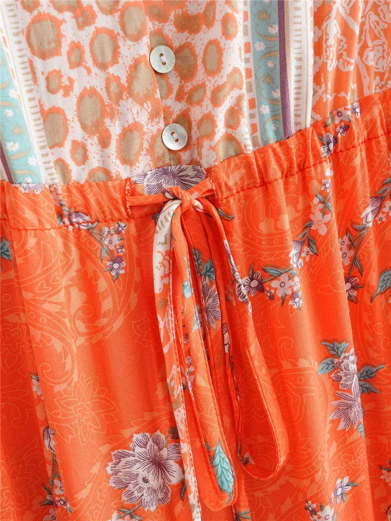 Boho Midi Dress, Sundress, Orange Sundaze