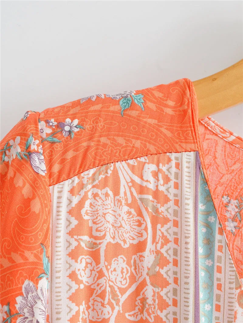 Boho Midi Dress, Sundress, Orange Sundaze