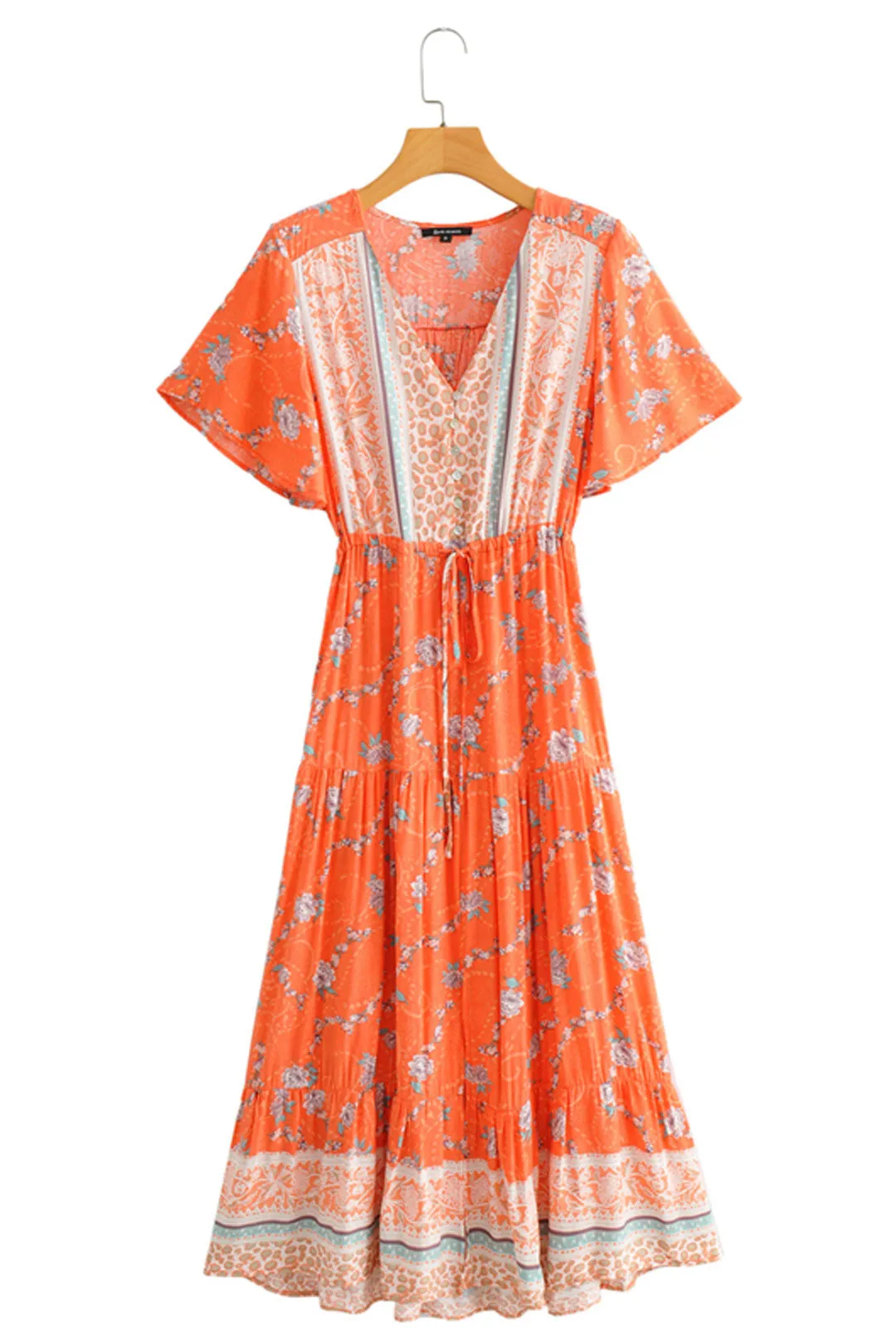 Boho Midi Dress, Sundress, Orange Sundaze