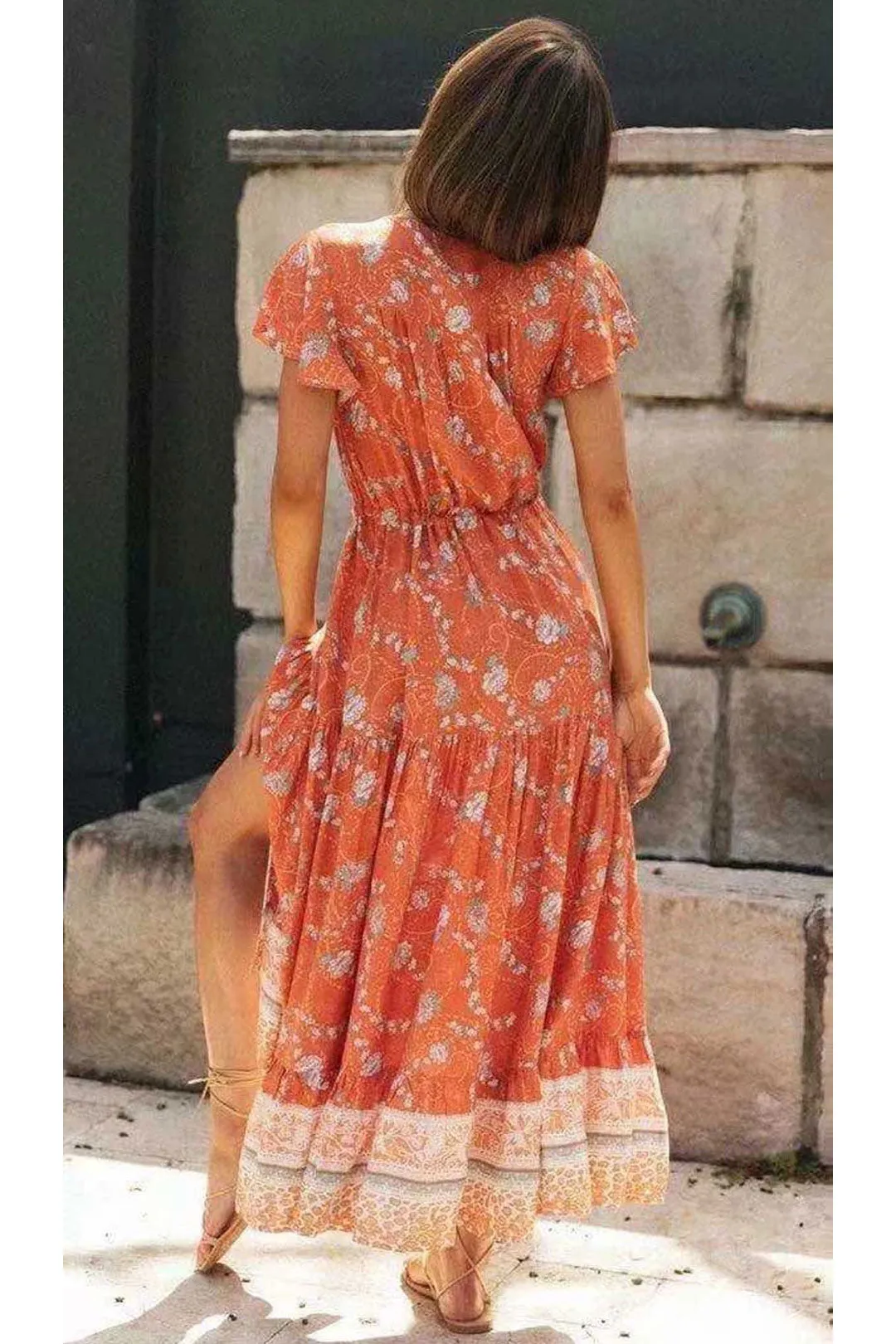 Boho Midi Dress, Sundress, Orange Sundaze