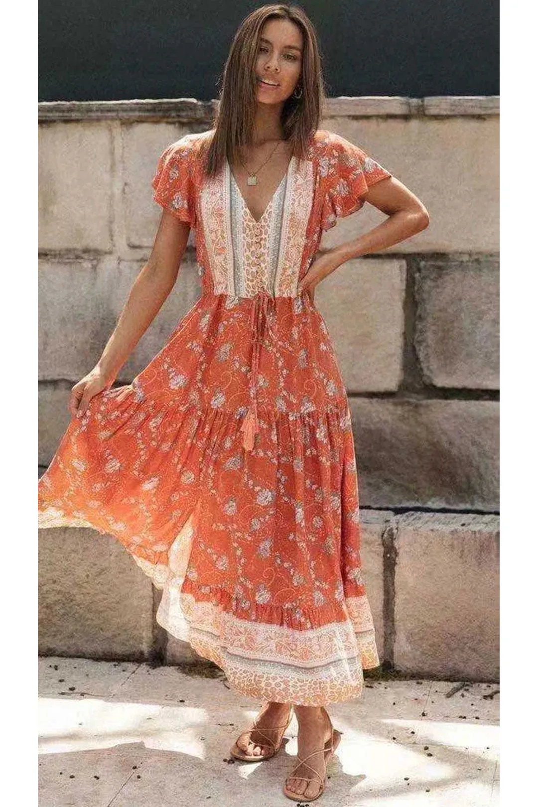 Boho Midi Dress, Sundress, Orange Sundaze