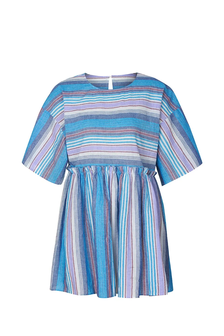 Boho Mini Dress  Sundress, Cotton Stripe in Blue