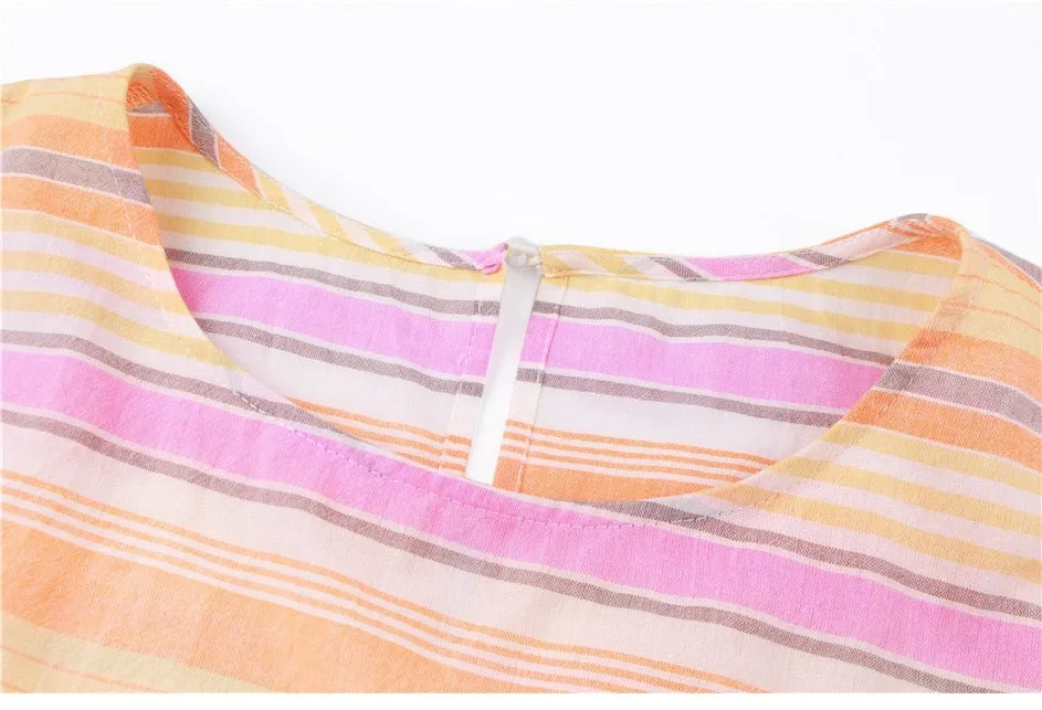 Boho Mini Dress  Sundress, Cotton Stripe in Blue