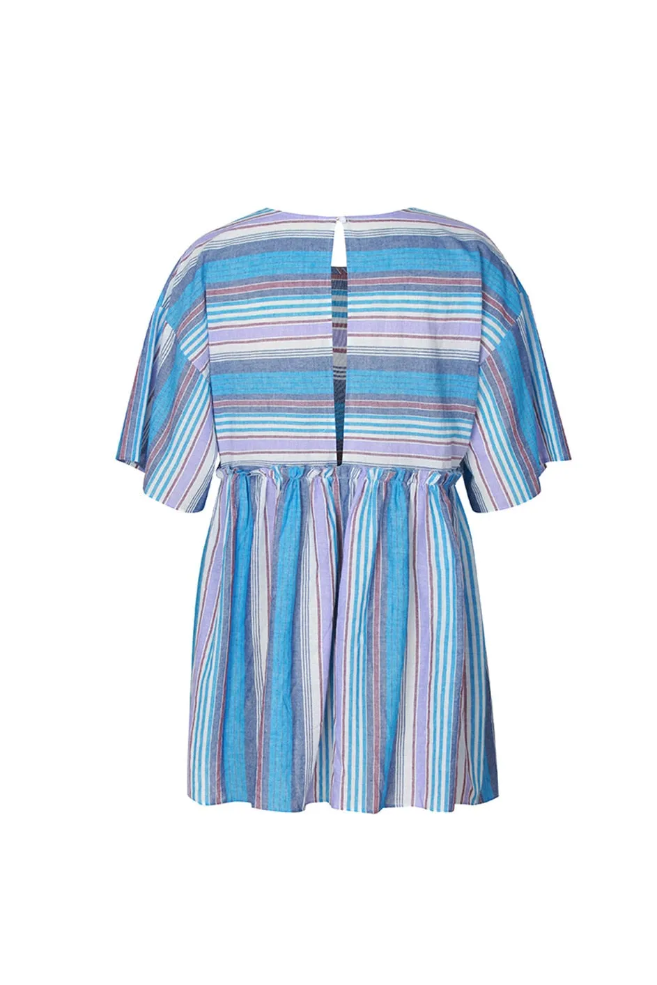 Boho Mini Dress  Sundress, Cotton Stripe in Blue