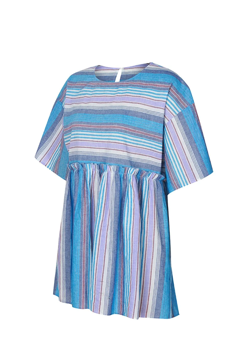 Boho Mini Dress  Sundress, Cotton Stripe in Blue