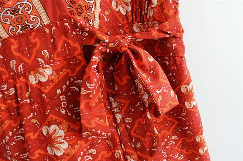 Boho Mini Dress, Sundress, Indian Red