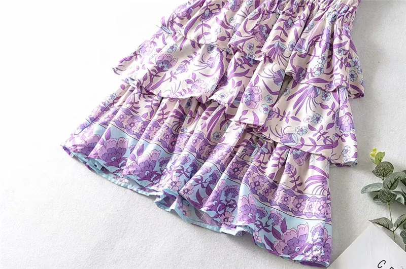 Boho Mini Dress Sundress, Purple Lavender