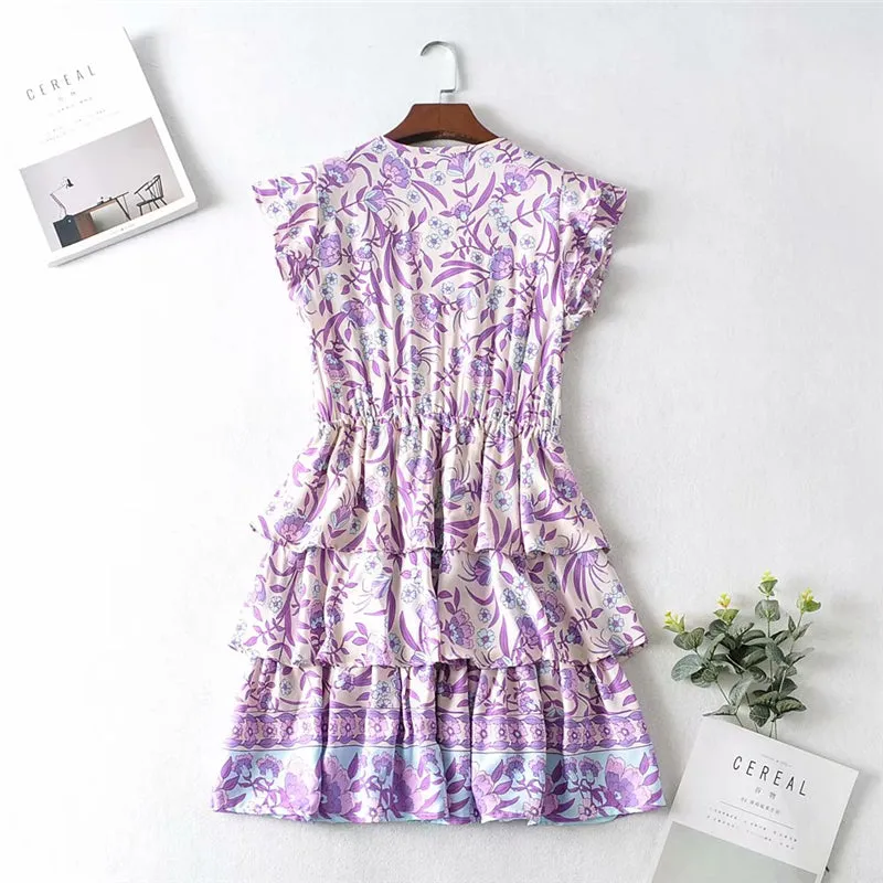 Boho Mini Dress Sundress, Purple Lavender