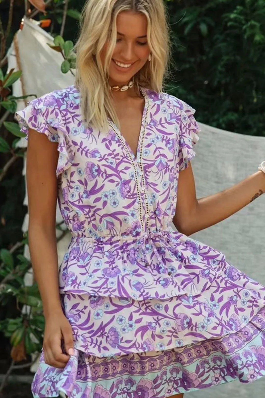 Boho Mini Dress Sundress, Purple Lavender