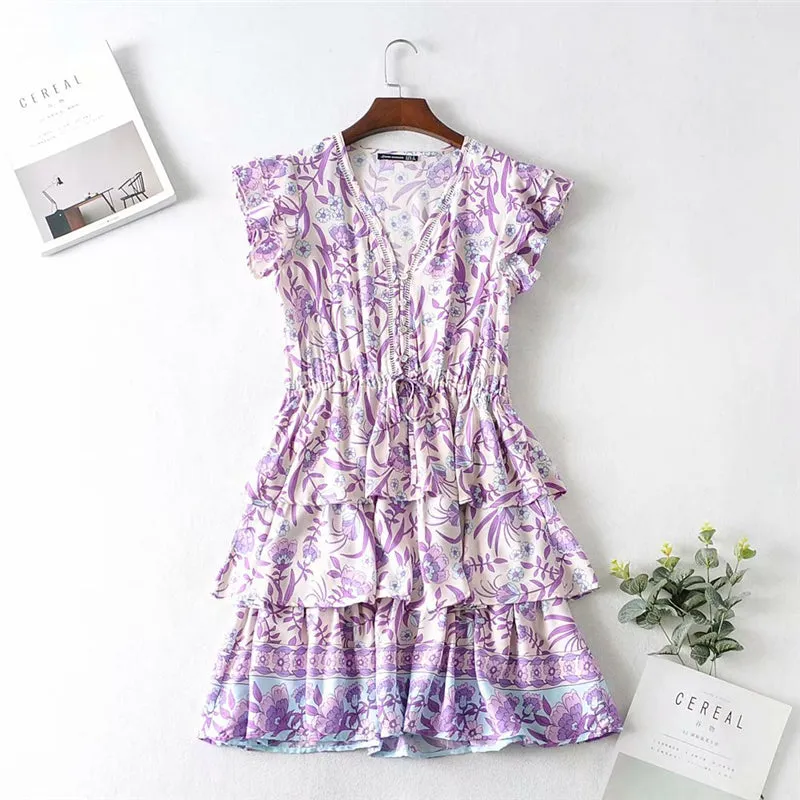 Boho Mini Dress Sundress, Purple Lavender