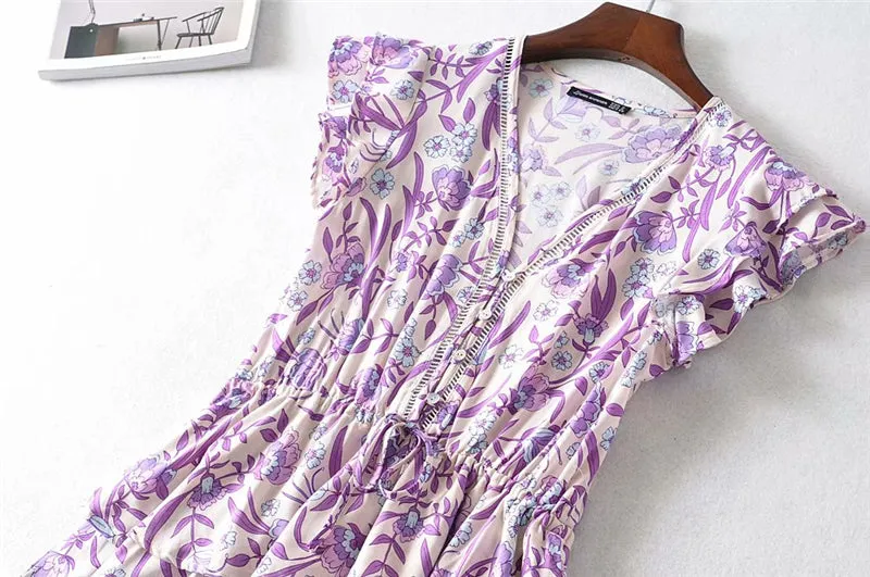 Boho Mini Dress Sundress, Purple Lavender