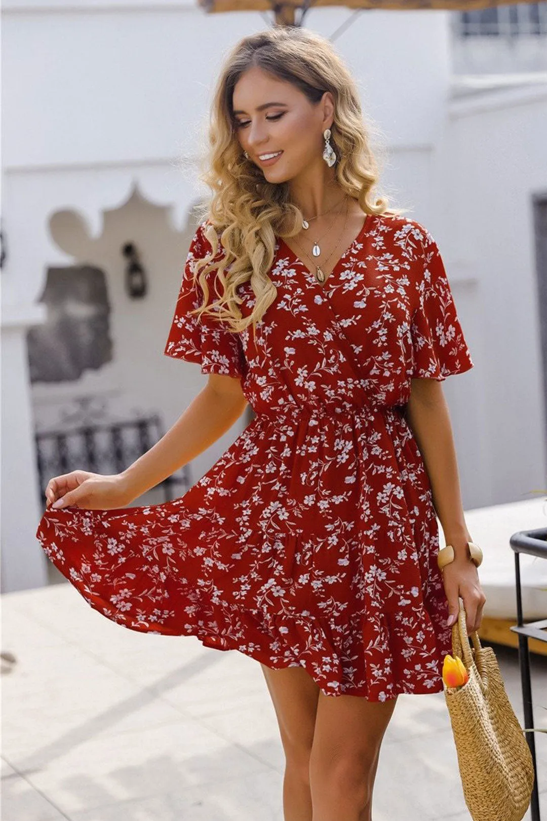 Boho Mini Dress  Sundress, Red Penny