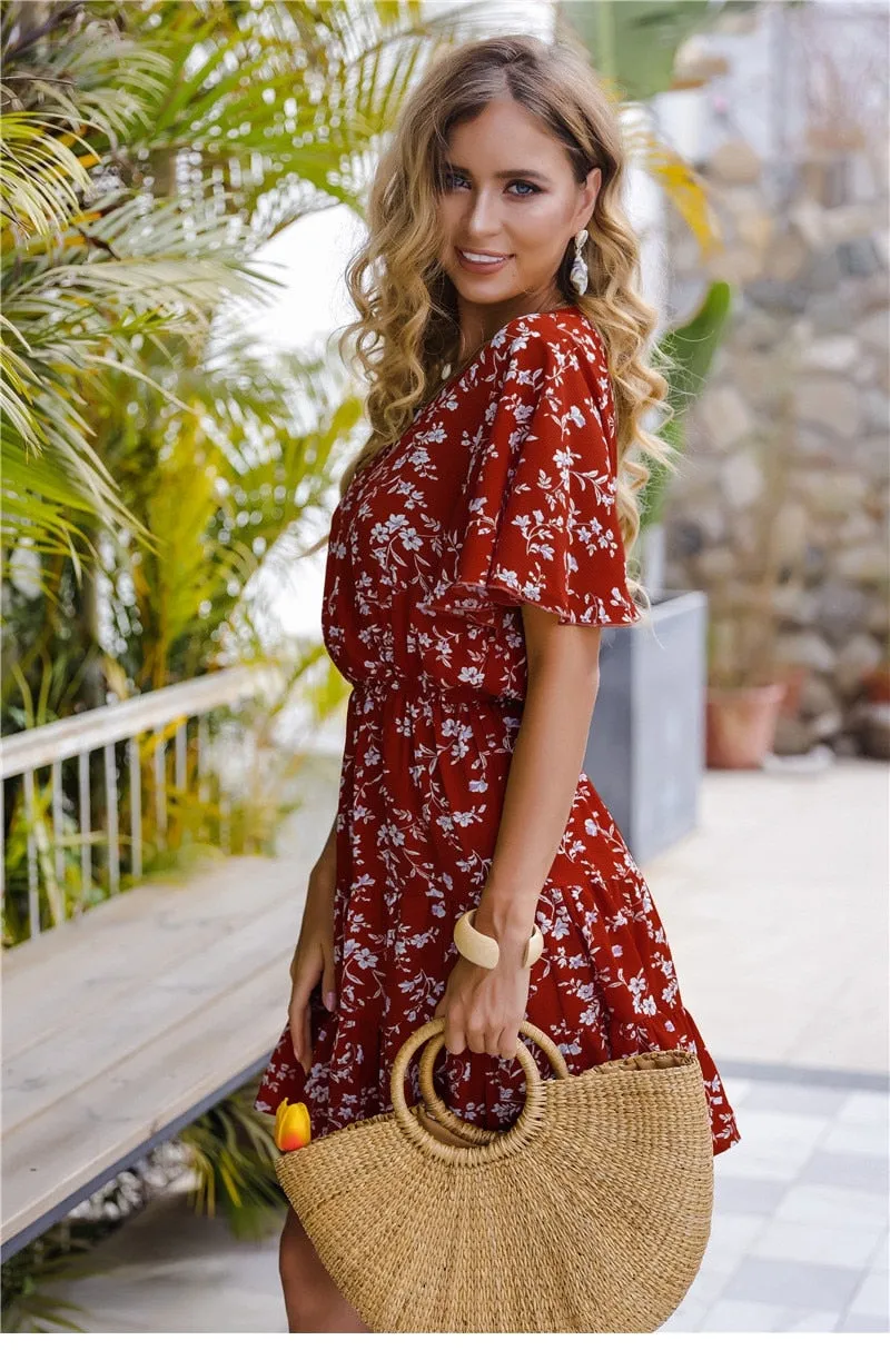 Boho Mini Dress  Sundress, Red Penny