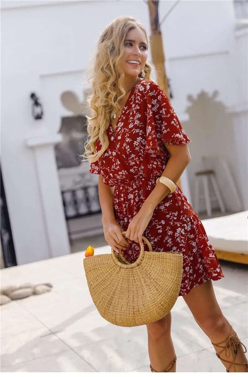 Boho Mini Dress  Sundress, Red Penny