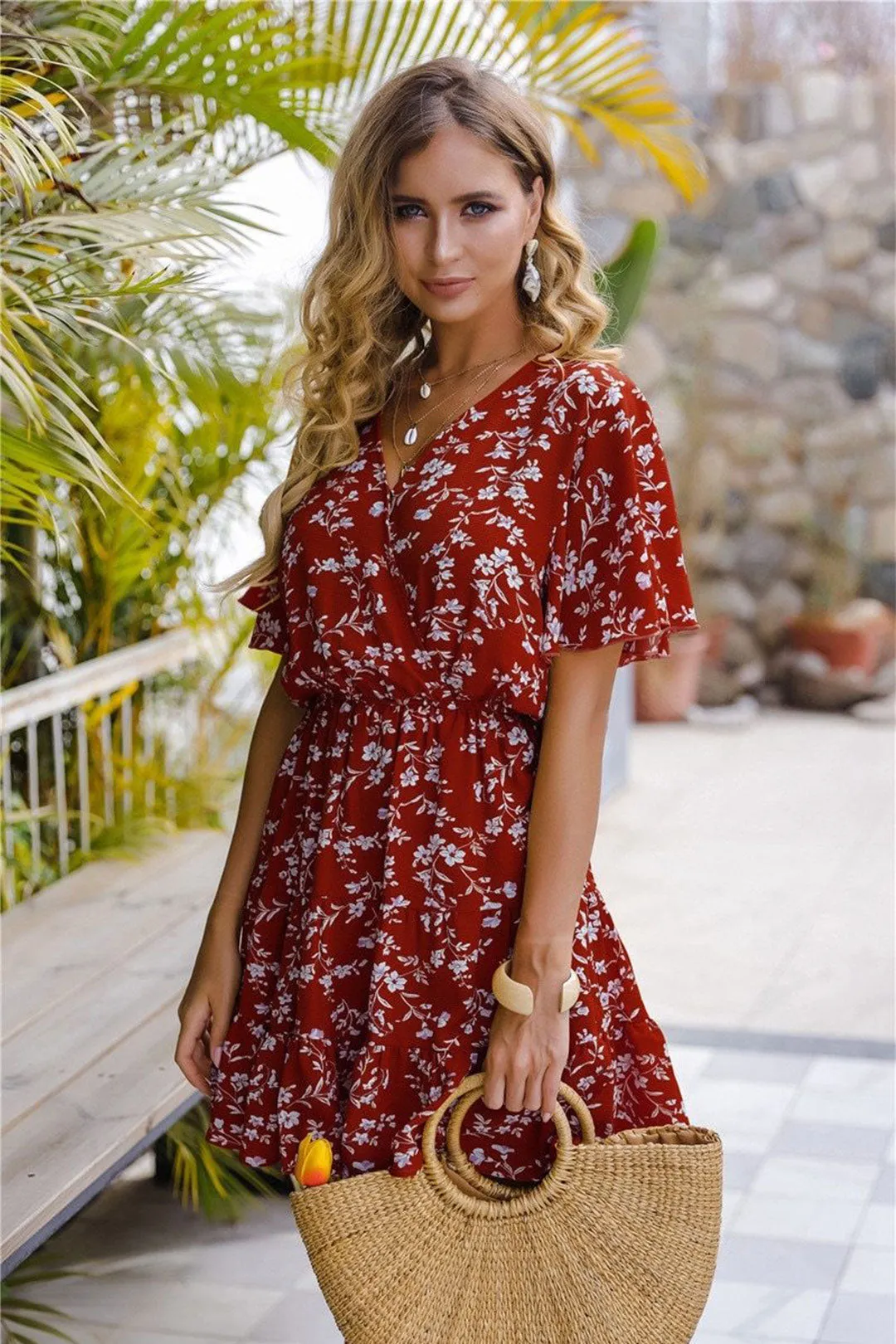 Boho Mini Dress  Sundress, Red Penny