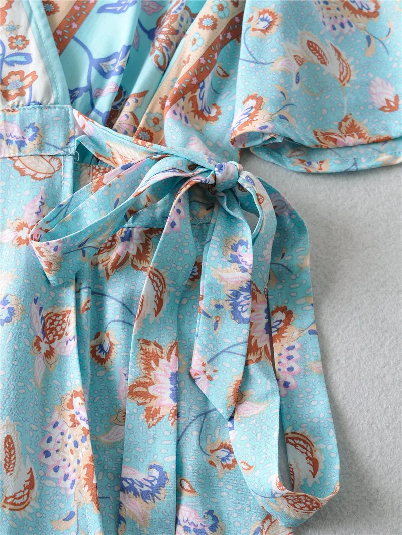 Boho Mini Dress Sundress, Vacation in  River Blue