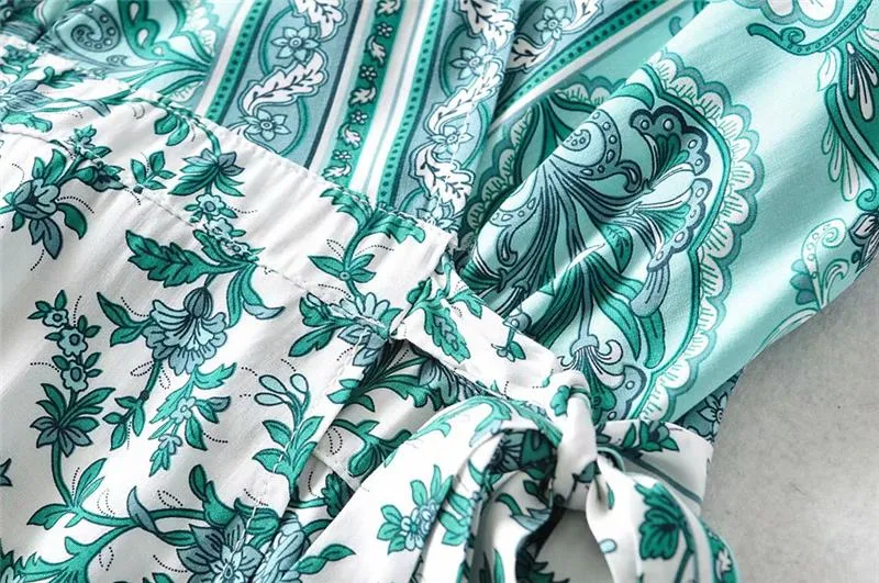 Boho Mini Dress Sundress, Wrap dress, Wild Floral Fresh Green Mint
