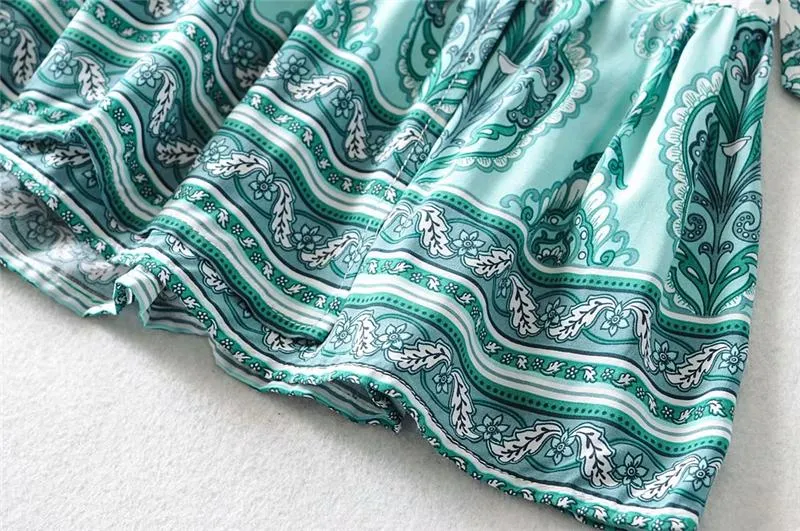 Boho Mini Dress Sundress, Wrap dress, Wild Floral Fresh Green Mint