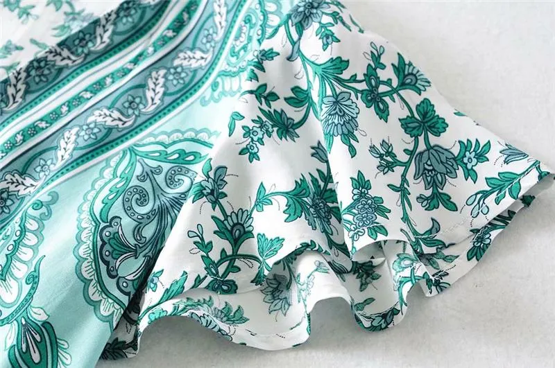 Boho Mini Dress Sundress, Wrap dress, Wild Floral Fresh Green Mint