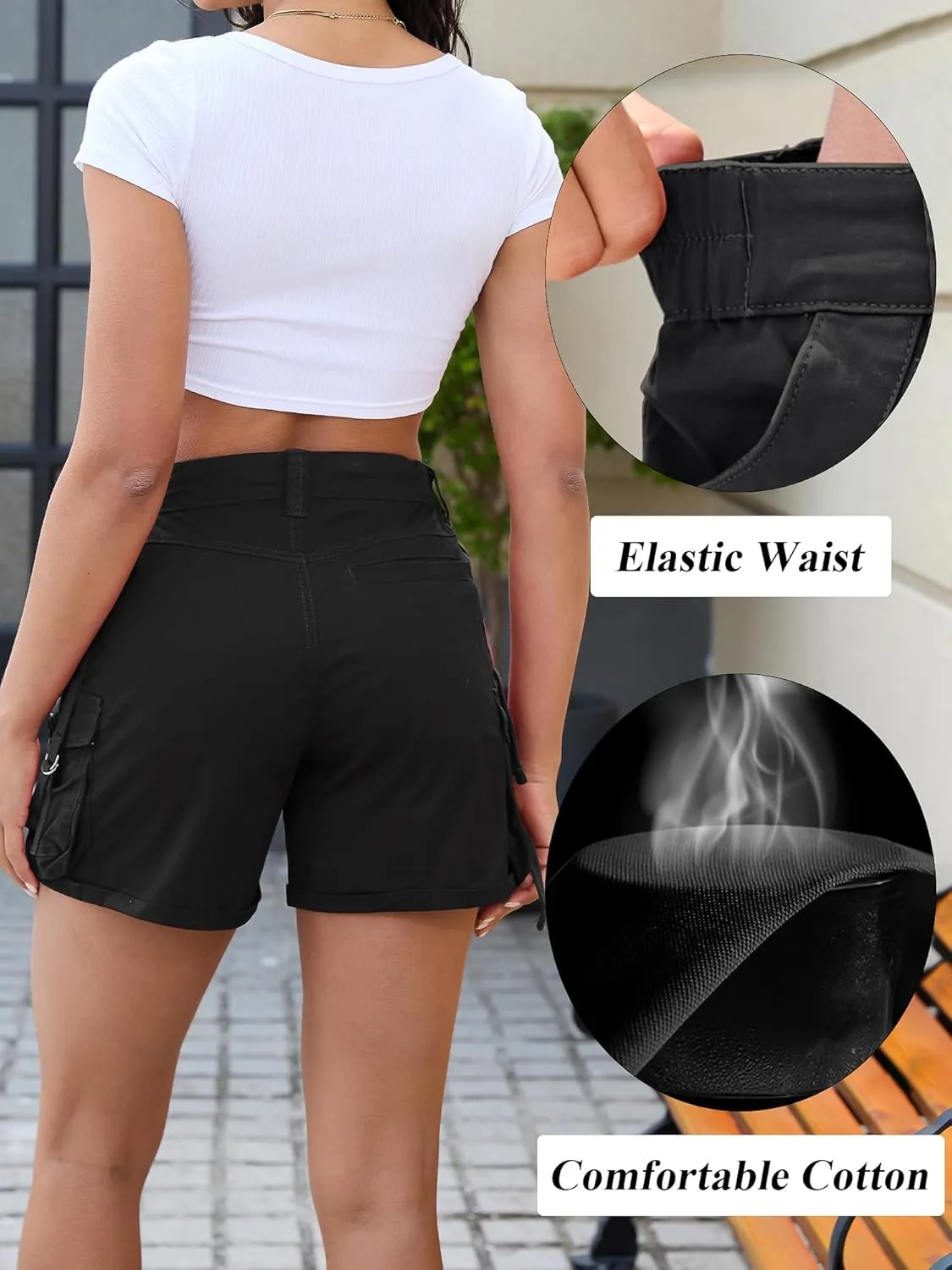 Cargo Shorts for Women High Wasited Stretchy Casual Summer Trendy Cute Shorts with Pockets
