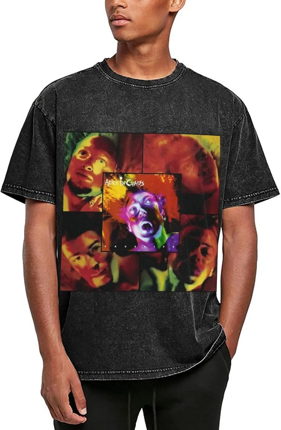 Casual Cotton Soft Loose Vintage Drop Shoulder Black Unisex T-Shirt Top