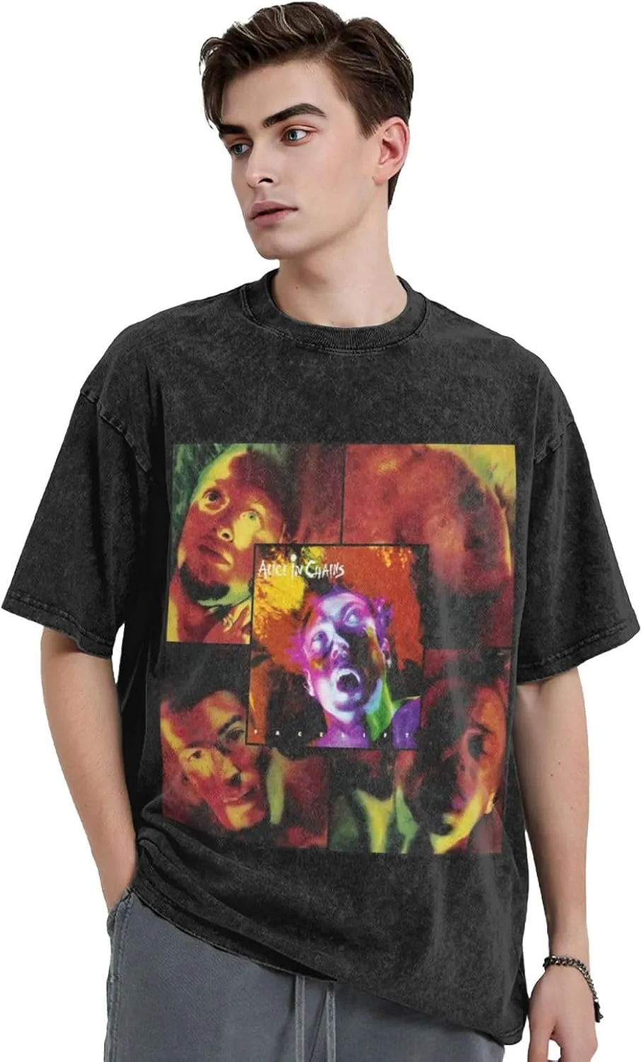 Casual Cotton Soft Loose Vintage Drop Shoulder Black Unisex T-Shirt Top