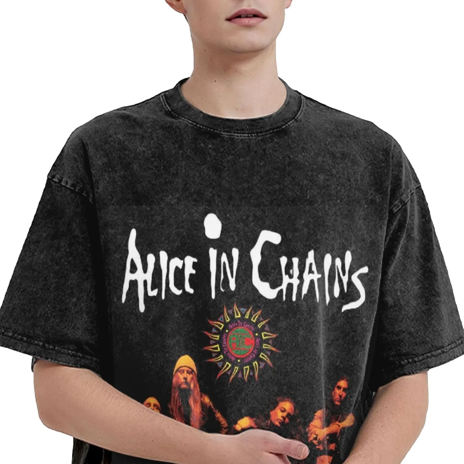Casual Cotton Soft Loose Vintage Drop Shoulder Black Unisex T-Shirt Top