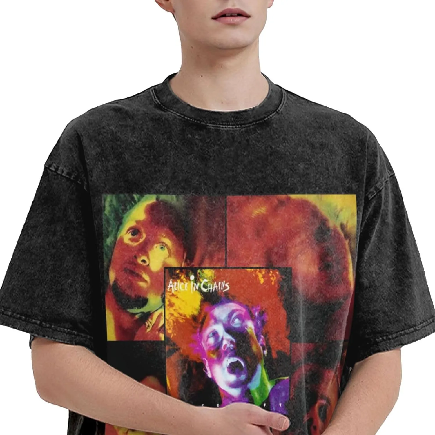 Casual Cotton Soft Loose Vintage Drop Shoulder Black Unisex T-Shirt Top