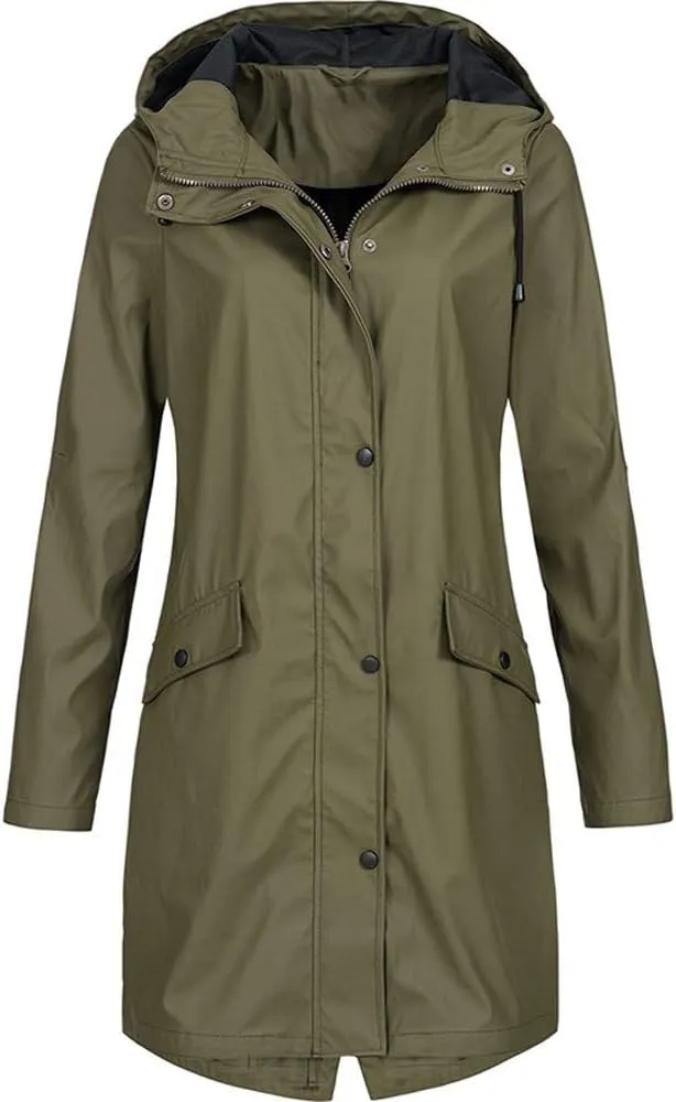 Coats for Women,Plus Jacket Outdoor Windproof Hooded Solid Women Coat Rain Raincoat Women's Coat Light Dressy Jackets