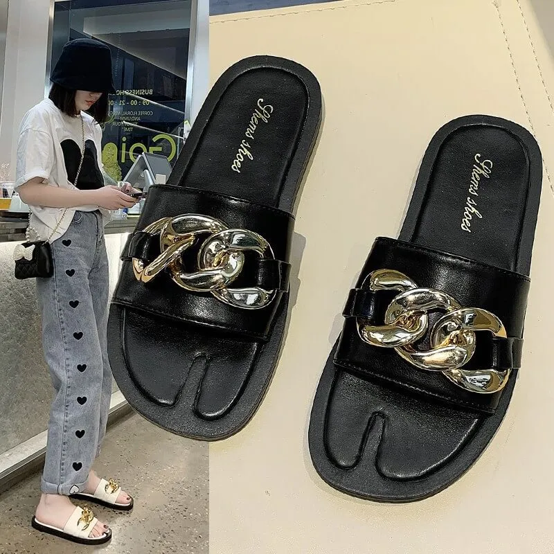 Comfy Leather Chain Slides  COLORS