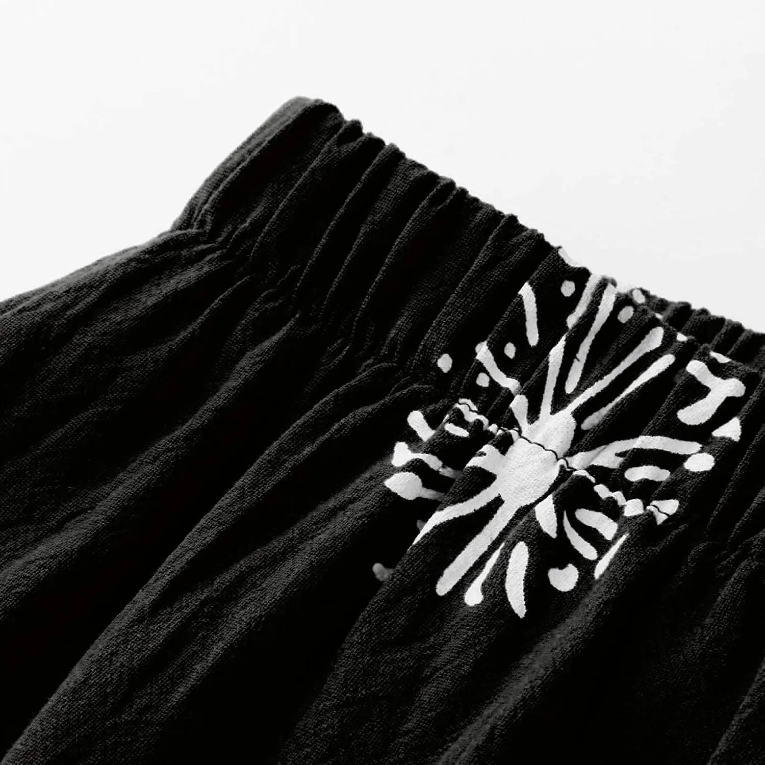 Cotton Linen Capri Pants for Women 2025 Casual Printed Cropped Palazzo Pants Elastic Waist Lounge Baggy Trousers
