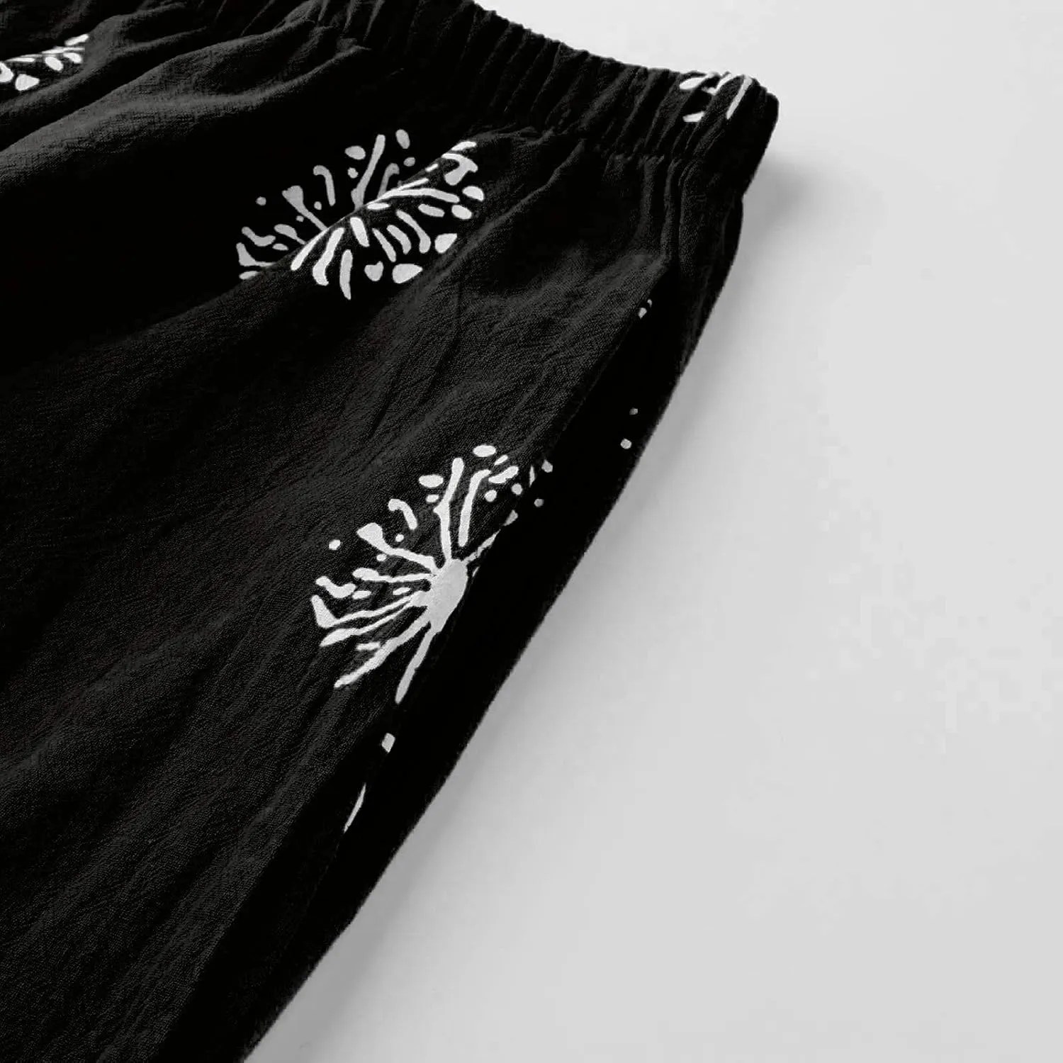 Cotton Linen Capri Pants for Women 2025 Casual Printed Cropped Palazzo Pants Elastic Waist Lounge Baggy Trousers