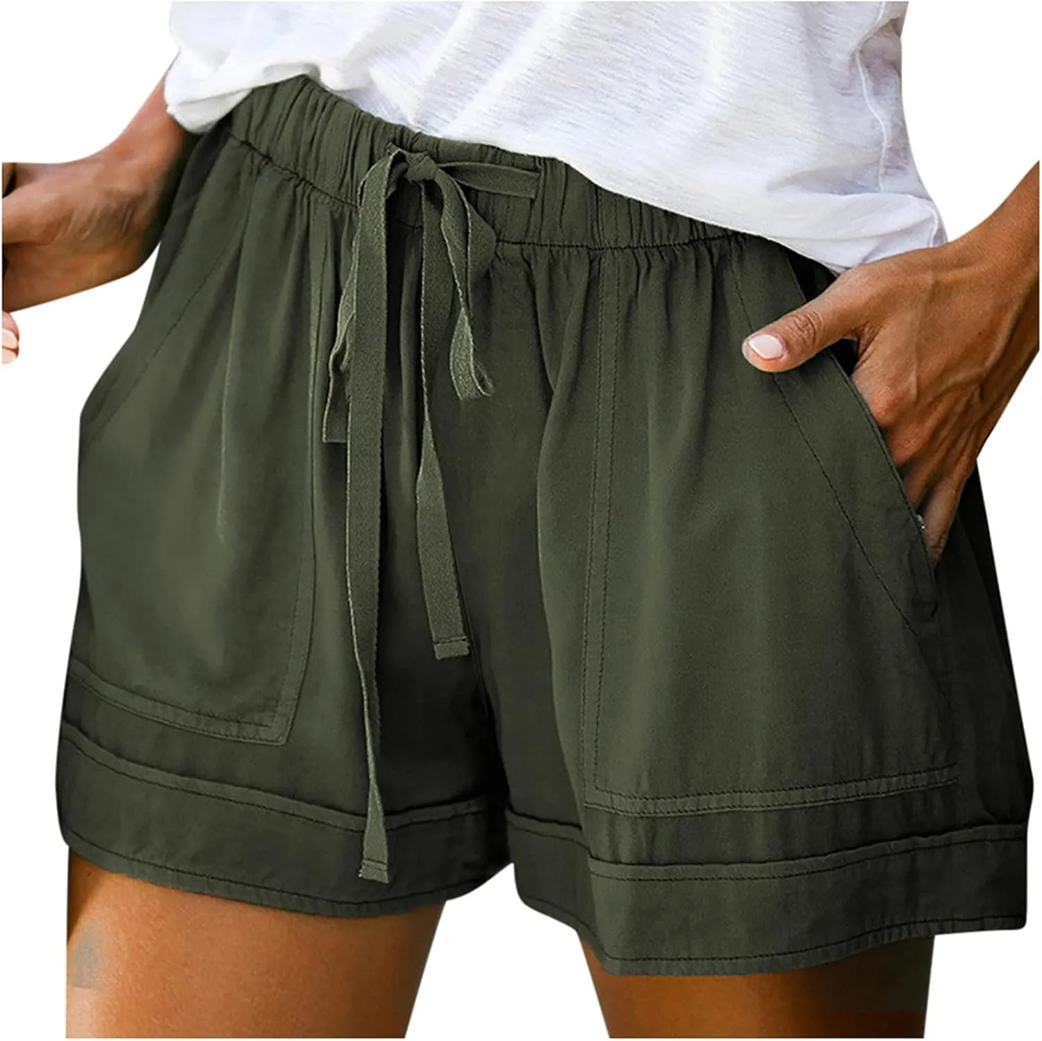 Cotton Shorts for Women Sexy Casual Bermuda Shorts Stretchy Fashion Drawstring Lounge Shorts with Pockets