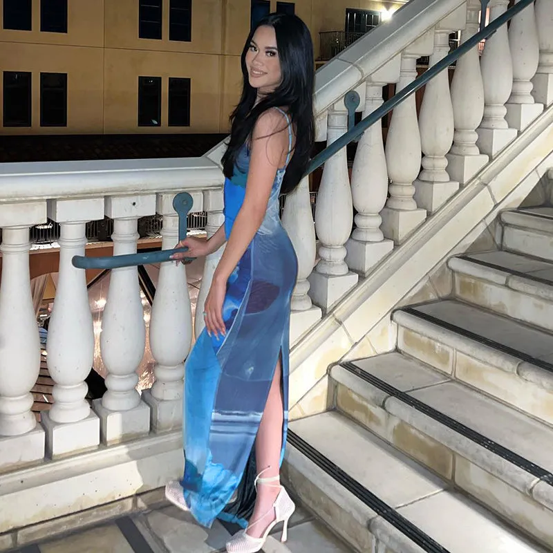 FashionSierra - Blue Boho Printed Yellow Sundress